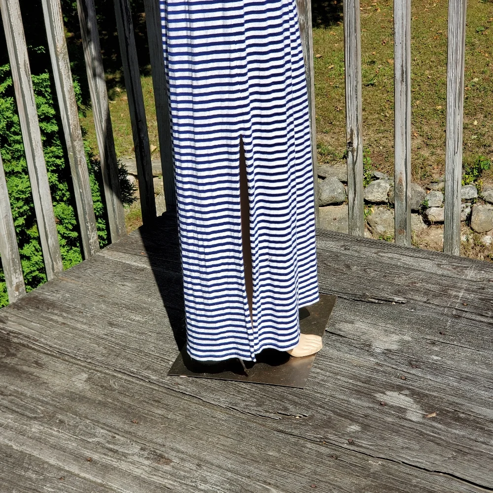 J. Crew Blue & White Stripe Racer T-back Scoop Round Neck Maxi Dress Size M - Picture 6 of 11